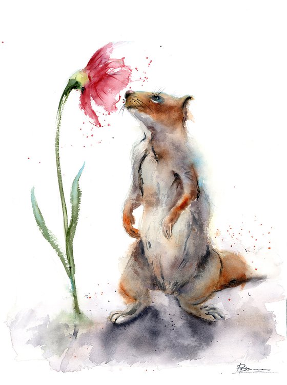 Animal Sniffing Flower