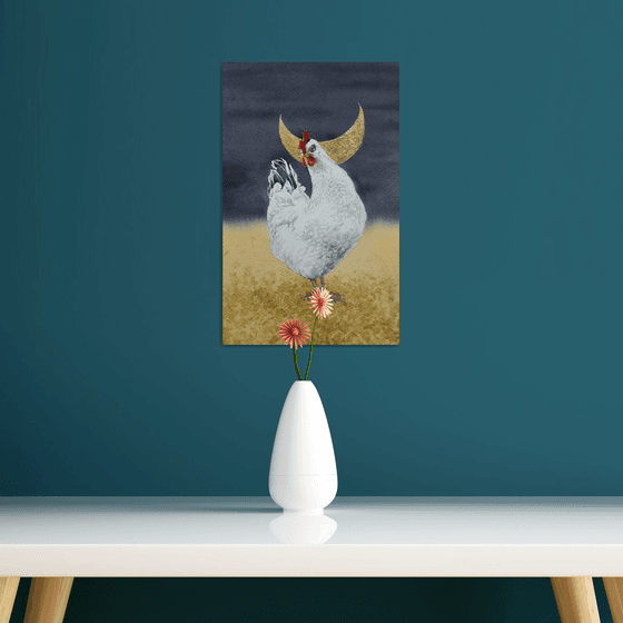 White chicken at golden field