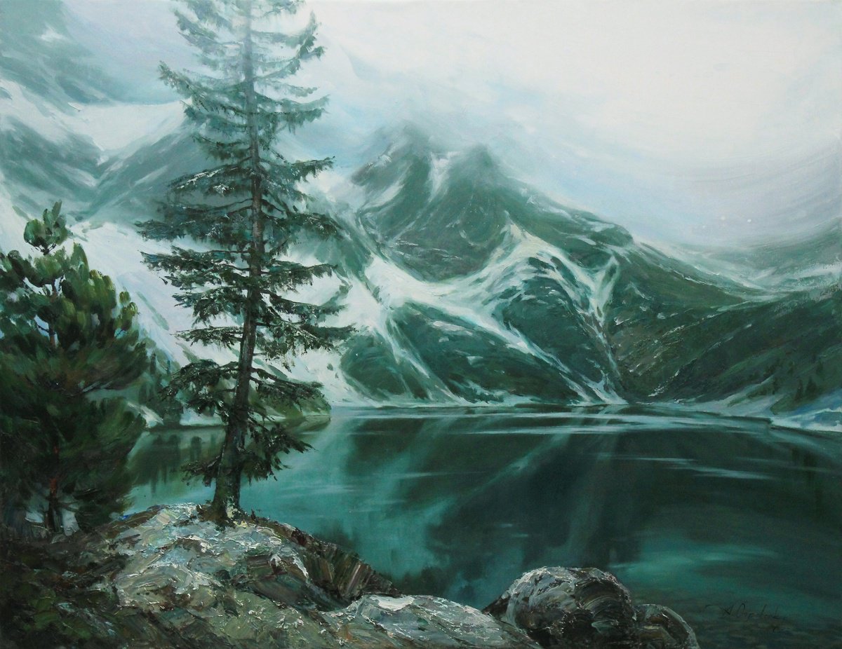 Impressionistic Landscape Oil Painting By Alisa Onipchenko-Cherniakovska, 51 X 39, Mountain Lake Tatras, Original Artwork