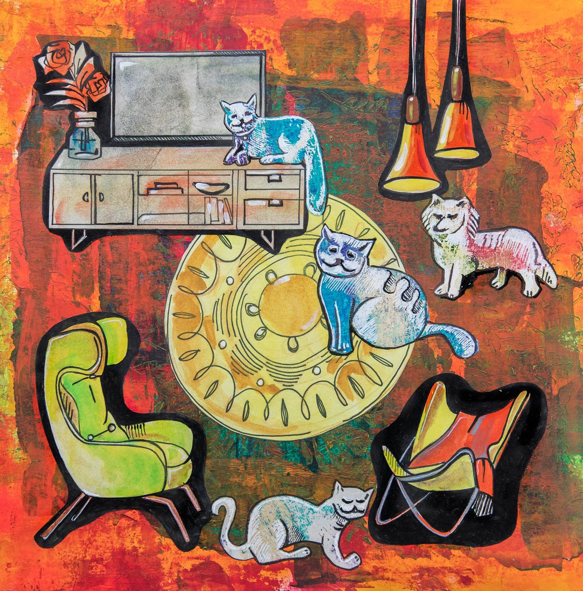 Illustrative Animal Collage By Ariadna De Raadt, 13 X 13, Pets Life ( Home Story 1), Original Artwork