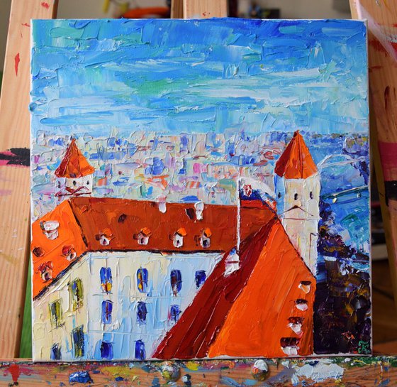 Bratislava Castle impasto original OIL PAINTING on canvas, Slovak landscape