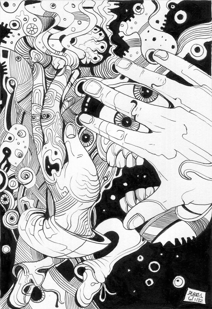 Surrealistic Portrait Drawing By Spencer John Derry, 8 X 12", The Drowning Man, Original Artwork