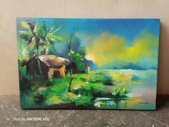 sunset in the village