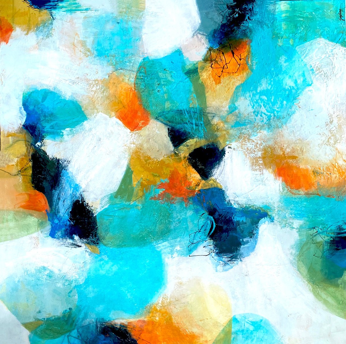 Organic Abstract Acrylic Painting By Debbie Joplin, 36 X 36, Thoughts Of Whimsy, Original Artwork