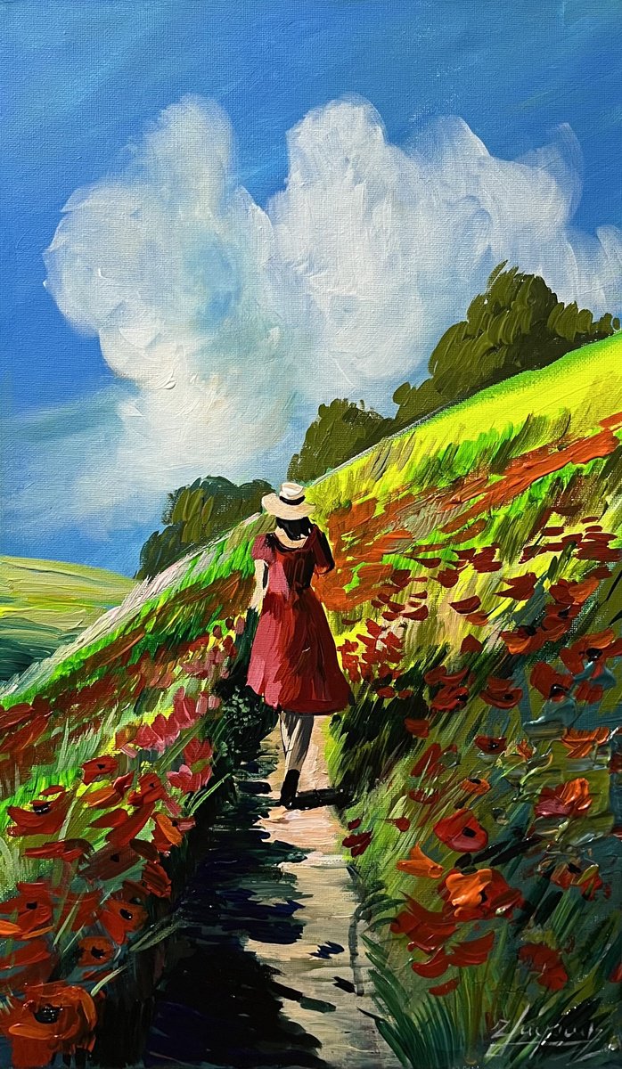 Path Through The Poppy Fields By Vahe Bagumyan, 12 X 20, Artwork For Sale On Artfinder