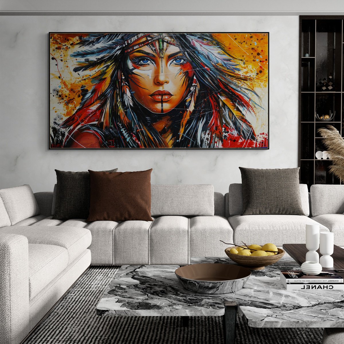 Abstract Portrait Acrylic Painting By Franko, 76 X 41, Takoda, Original Artwork