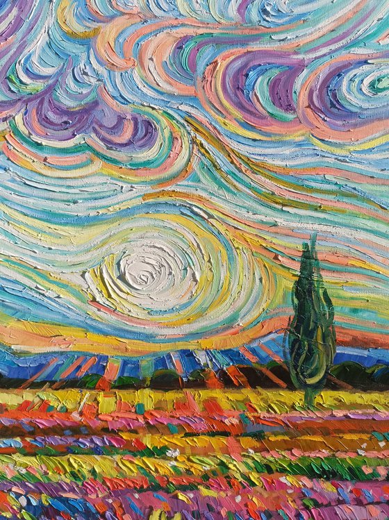 Summer fields under Gogh sky