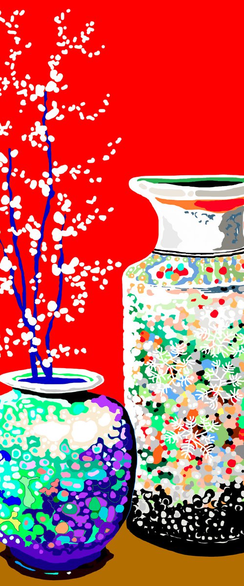 Two chinese vases/ Dos jarrones chinos (pop art, flowers) by Alejos