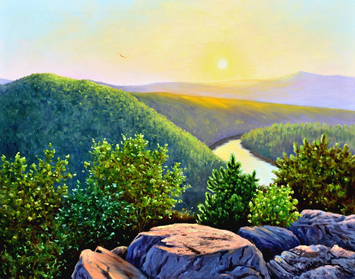 Impressionistic Landscape Oil Painting By Yulia Nikonova, 28 X 22", Over The River, Original Artwork