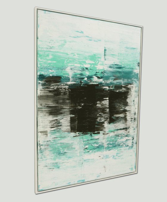 Static in White - Incl White Frame - Abstract Painting - 85x125cm - Ronald Hunter - 06A