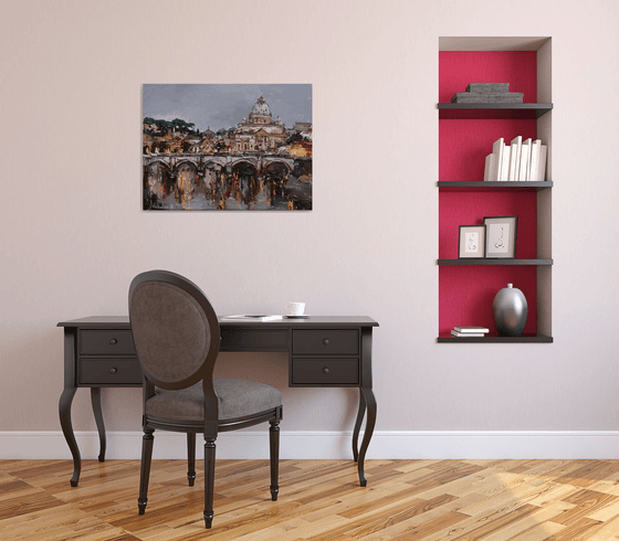 St. Angelo Bridge in Rome, Italy - Original oil painting