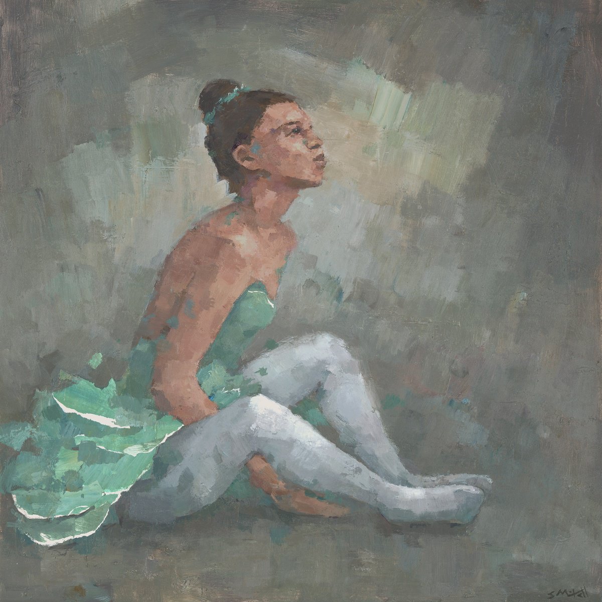 Impressionistic Portrait Acrylic Painting By Steve Mitchell, 22 X 22", Waiting For The Spotlight, Original Artwork