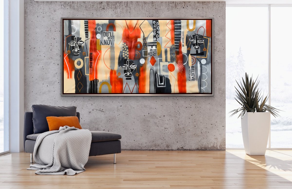Organic Abstract Acrylic Painting By Rashna Hackett, 72 X 37", Tell Your Story, Original Artwork