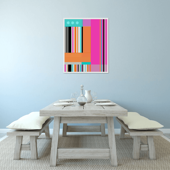 Abstraction artwork multi-colored orang yellow white pink blue black