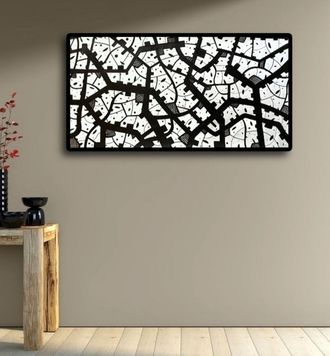 Geometric Abstract Acrylic Painting By Riccardo Ticco Capparella, 64 X 33", Ride The Snake #2 Part 2, Original Artwork