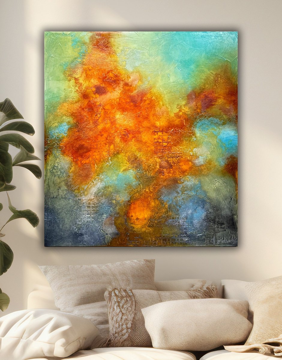 Abstract Acrylic Painting By Andrada Anghel, 36 X 40, Burning Light, Original Artwork