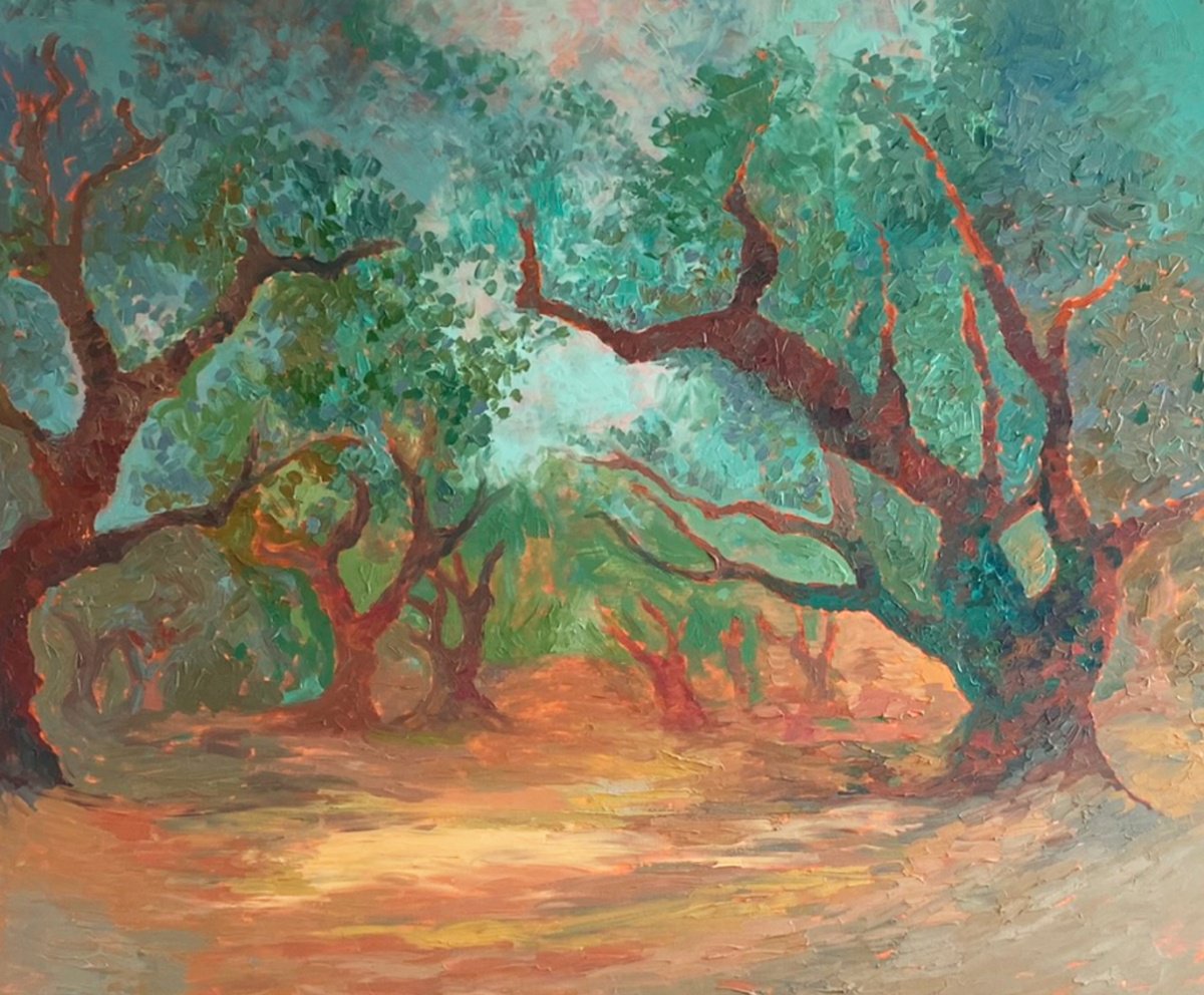 Surrealistic Landscape Oil Painting By Dasha Pogodina, 39 X 31, Secret Garden, Original Artwork