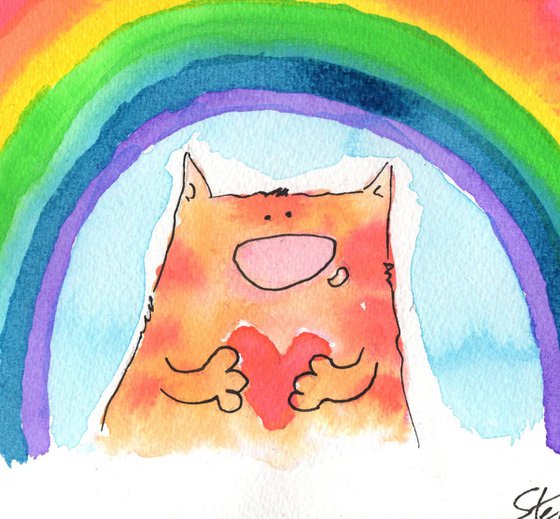 Cat under colourful rainbow 1