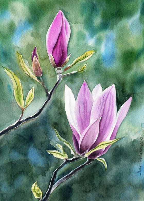 Magnolia flower original watercolor artwork, spring floral , gift for her, gift for mother