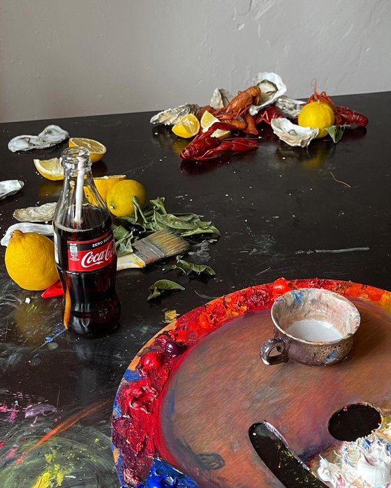 Still Life with boiled crayfish and oysters