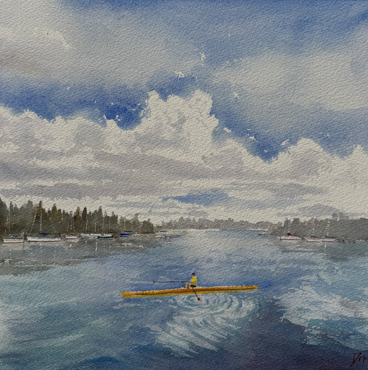 Impressionistic Landscape Watercolour By Shelly Du, 12 X 12", Kayaking At Stanley Park, Original Artwork