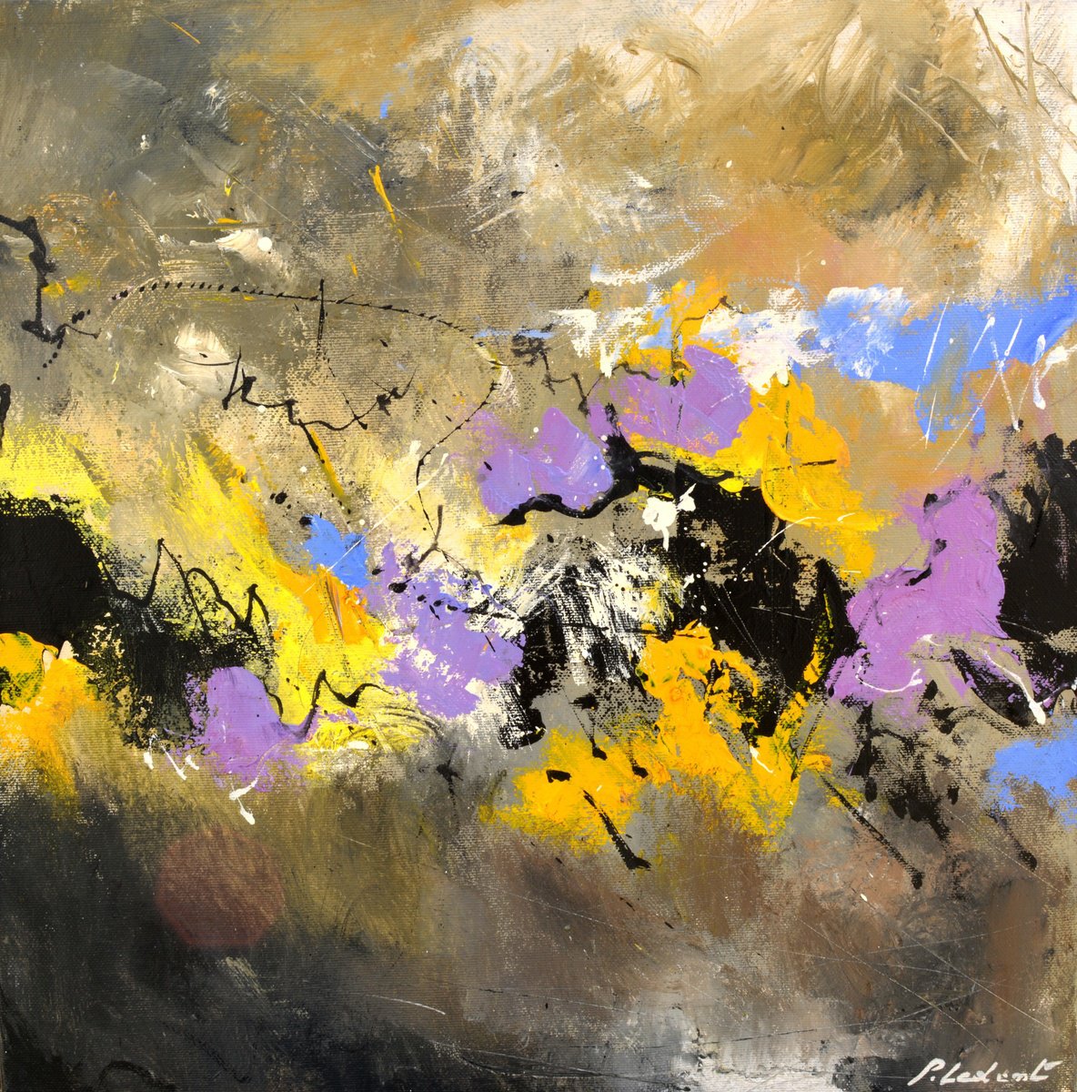 Abstract Oil Painting By Pol Henry Ledent, 16 X 16", Tribulation Of A Chrysalide, Original Artwork