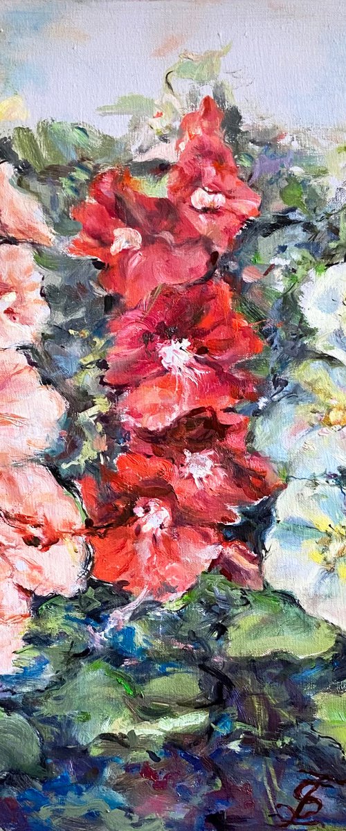 Hollyhocks by Elvira Sesenina