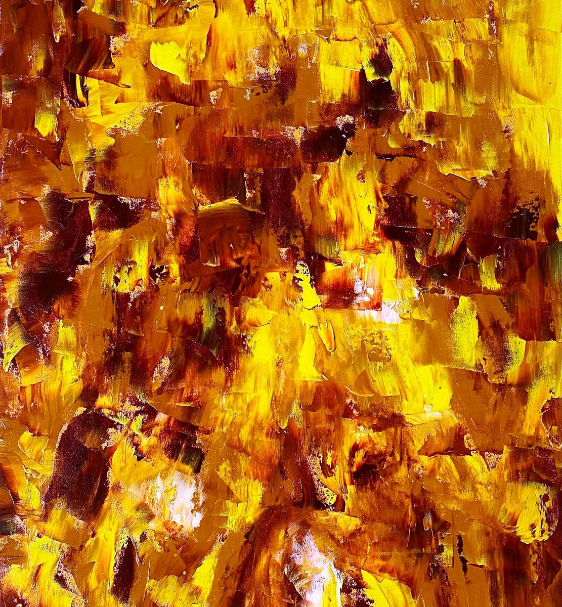 Organic Abstract Oil Painting By Deepa Kern, 18 X 33, Inca Gold, Original Artwork