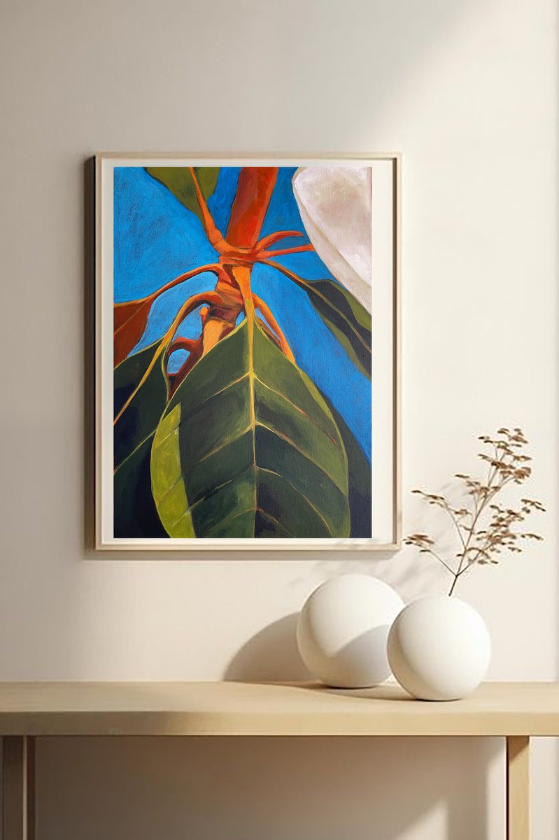 Photorealistic Botanical Acrylic Painting By Anahita Ghazanfari, 14 X 18, Magnolia 11, Original Artwork