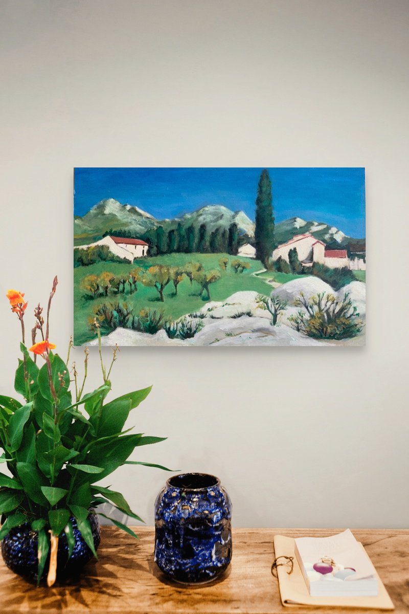 Impressionistic Landscape Oil Painting By Gouyette Jean-Michel, 16 X 10, Les Baux De Provence, Original Artwork