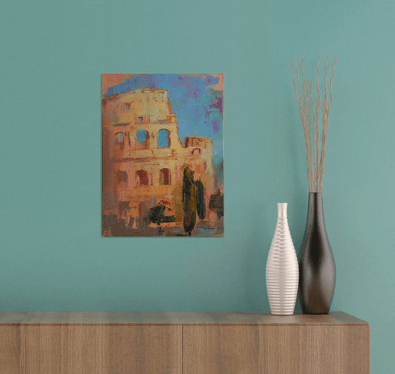 Roman Holiday Series . Colosseum .Original plein air oil painting .