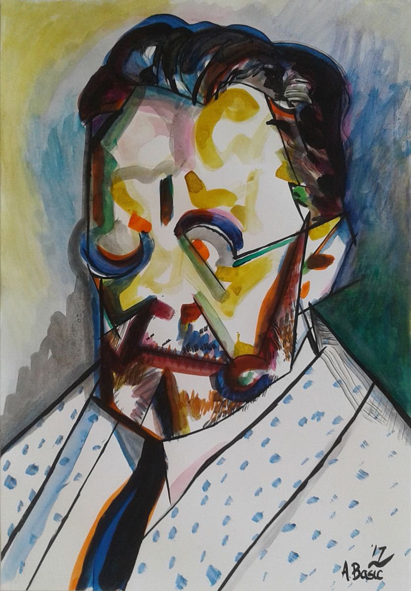 Geometric Portrait Painting By Aleksandar Basic, 12 X 17, Henri i?mile Benoi?t Matisse, Original Artwork