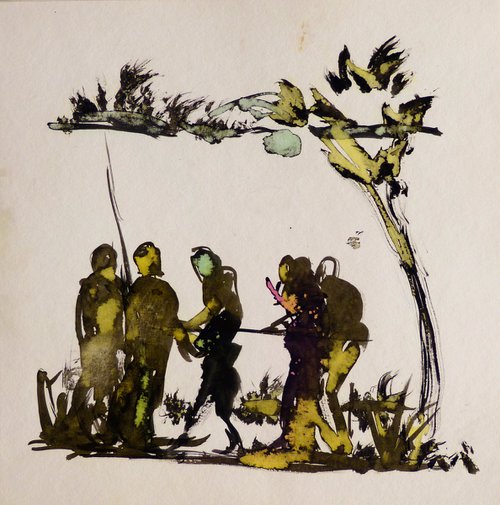 COUNTRY HIKE ink drawing 30X30cm by Frederic Belaubre