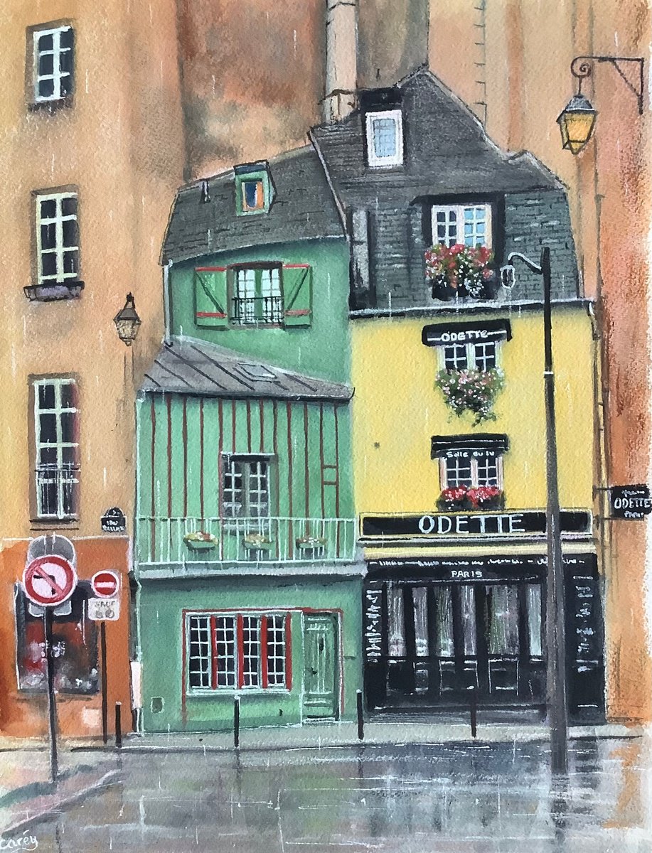 Impressionistic Cityscapes Watercolour By Darren Carey, 11 X 15, Odette In The Rain, Original Artwork