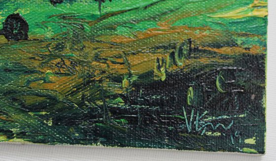 Misty Landscape - Landscape oil painting on canvas board - gift art
