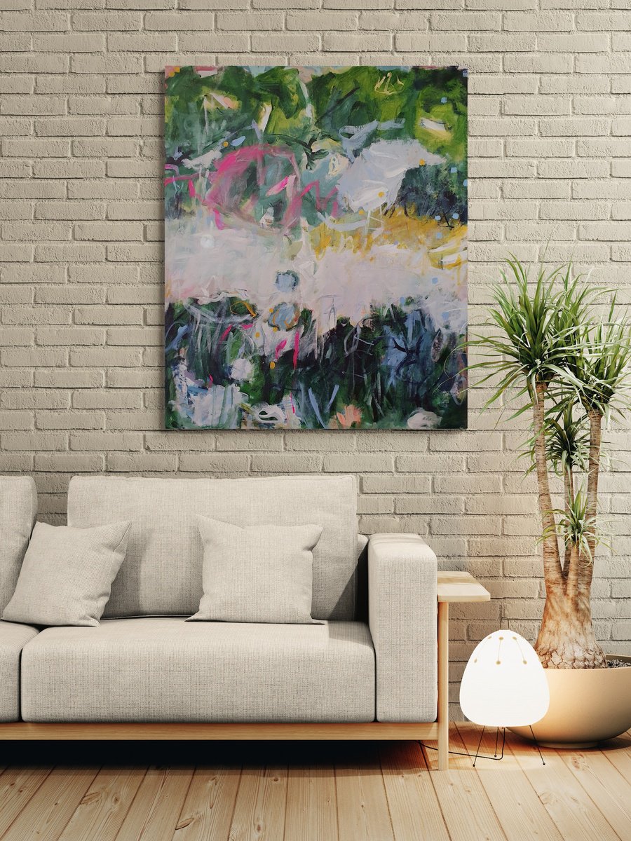 Organic Abstract Acrylic Painting By Jutta Widrinsky, 39 X 47", Horizons, Original Artwork