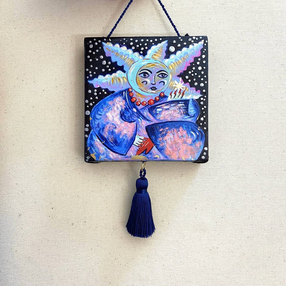 Moon. Night. Surrealism lacquer miniature. Art object by Anna Onikiienko