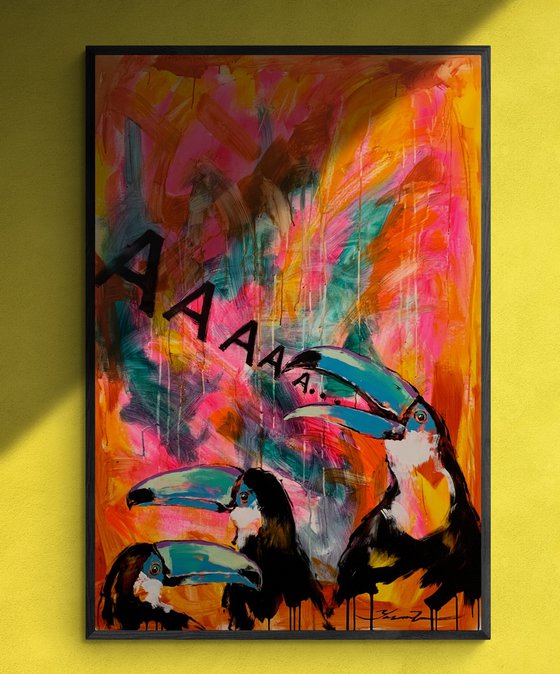 Huge XXL painting - "Toucans" - Bright - Birds - Exotic - Exotic animals - Expressionism