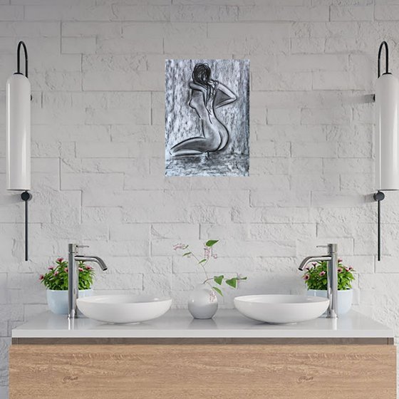 Nude Drawing Female Original Art Woman Nude Painting Black Monochrome Erotic Home Wall Art 13 by 18"  by Halyna Kirichenko