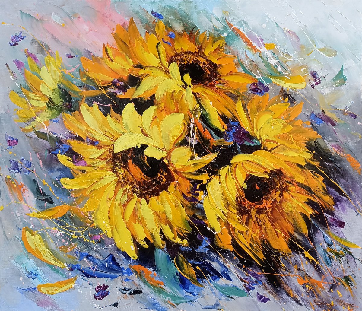 Sunflowers (60x70cm, oil painting, palette knife, ready to hang) by Marieta Martirosyan