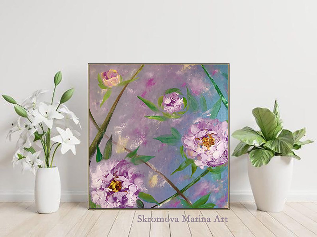 LITTLE CHARM - Lovely peonies. Beautiful flowers. Purple decor. Decoration. Flight. Fantas... by Marina Skromova