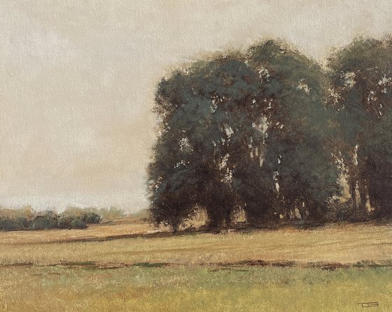 Summer Trees 230213, Tonal landscape and trees impressionist oil painting