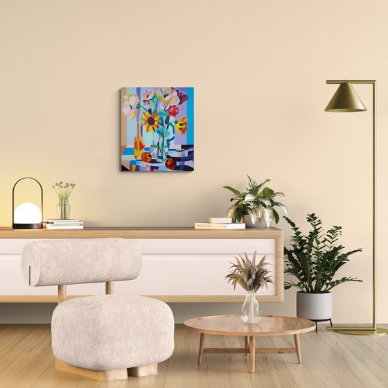 Colorful Floral Still Life with Sunflower