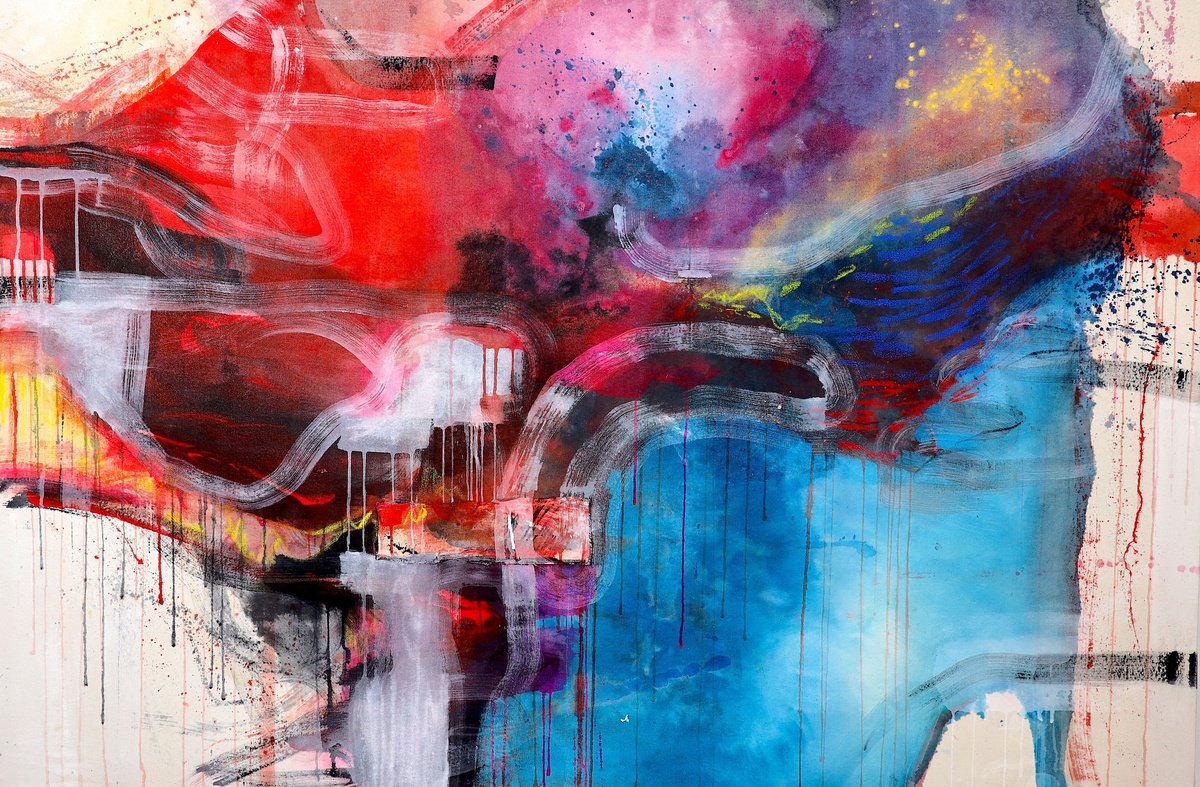 Organic Abstract Acrylic Painting By Poovi Art, 71 X 48", Autumnal 01, Original Artwork