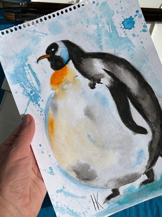 Penguin Original Watercolor Painting