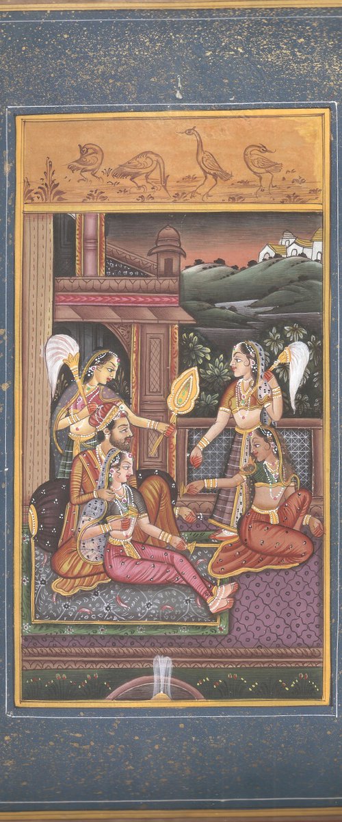 Mughal Love Scene Miniature Painting by Mukesh Swami