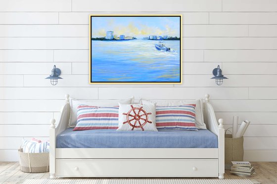 Tropical Sunset. Florida Gulf Coast Boat Ocean Painting