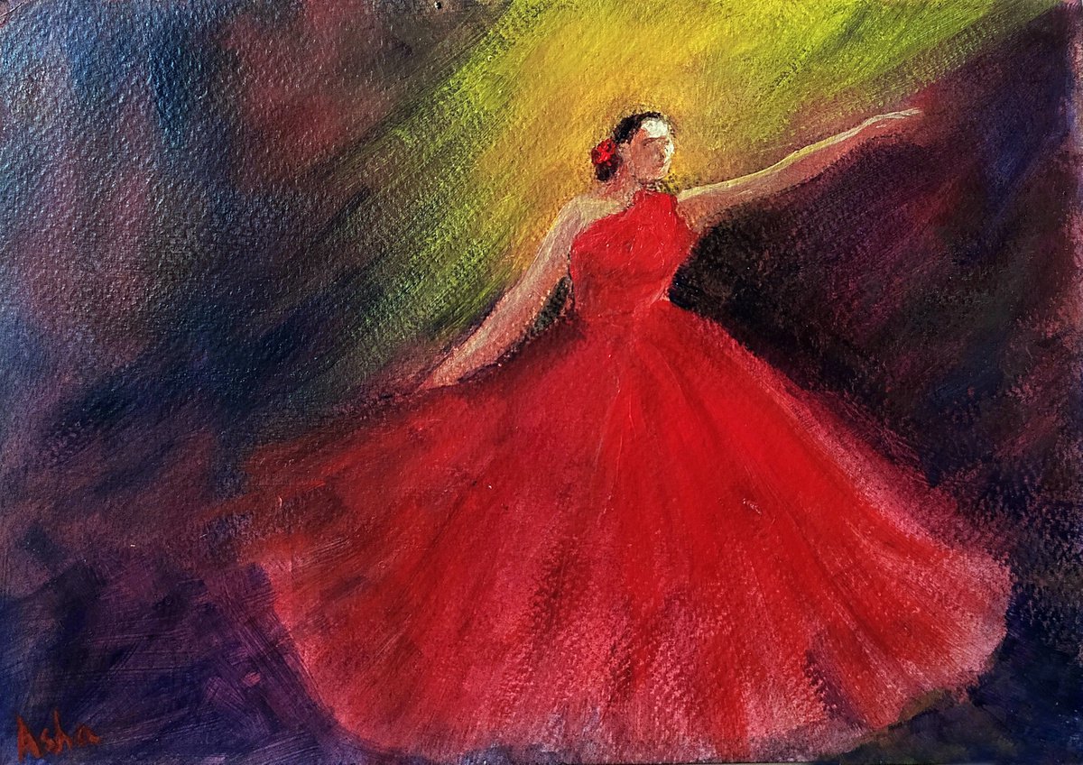 Dancer Spanish dancer Mixed media on paper 10x 7 GIFT by Asha Shenoy