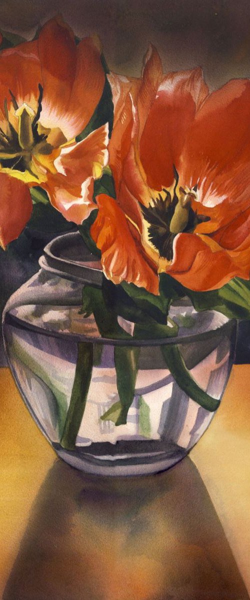 Still life with tulips by Alfred  Ng