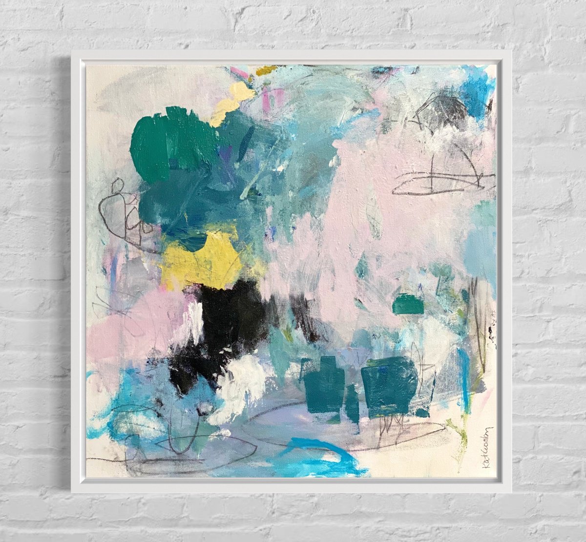 Organic Abstract Acrylic Painting By Kat Crosby, 16 X 16", Softly Breathing, Original Artwork